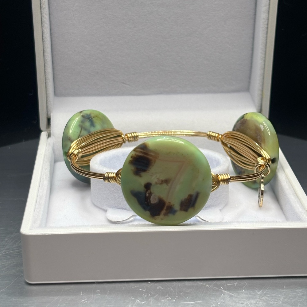Green and Gold Jade-Inspired Cuff Bracelet